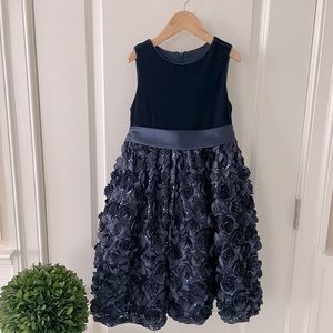 Navy Party Dress with Roses and Sequins